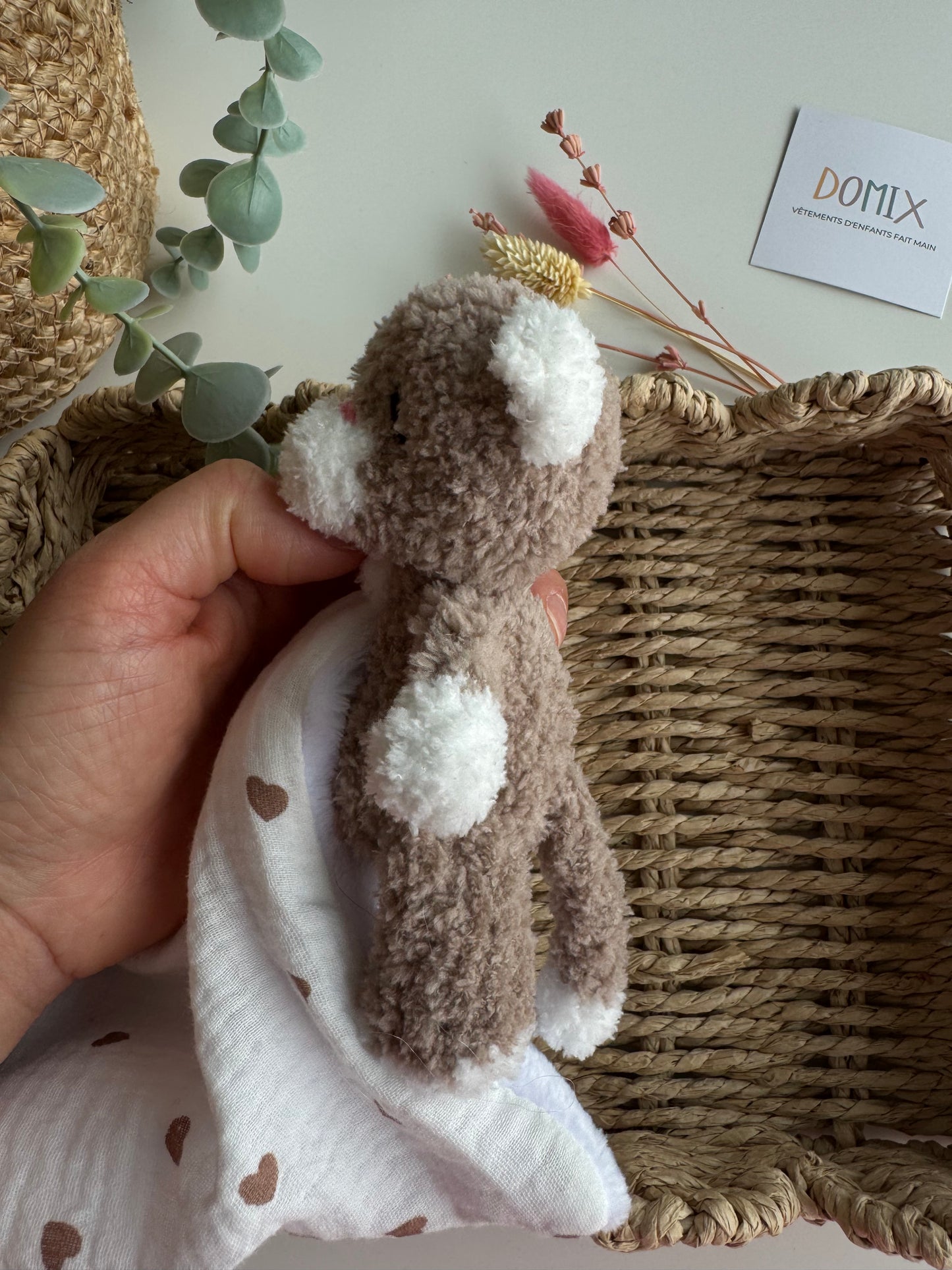 Doudou Bébé Chat – Jouet en peluche avec couverture de confort en mousseline (certifié CE)