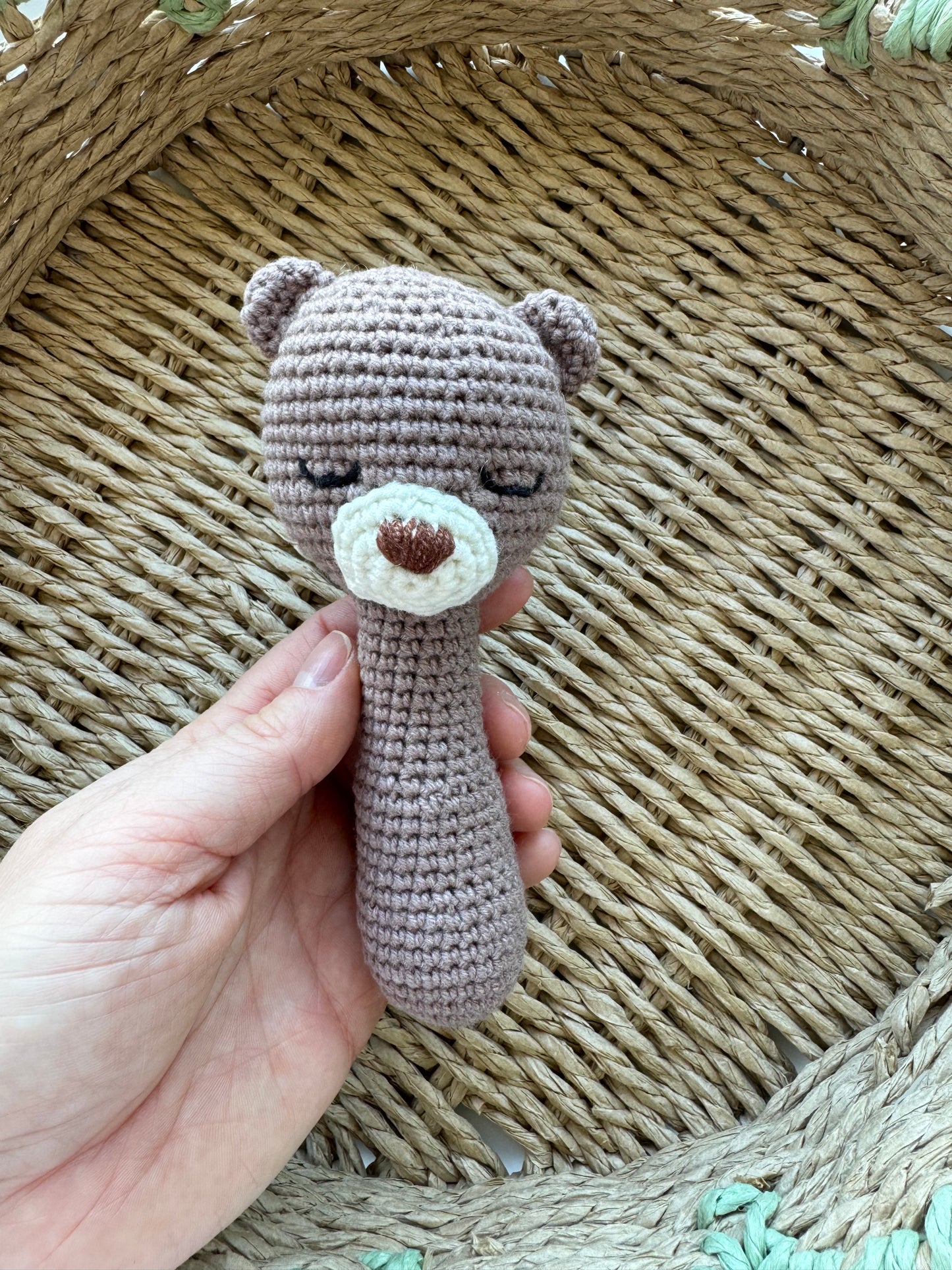 Hochet animal fait main – Jouet pour bébé en crochet de coton