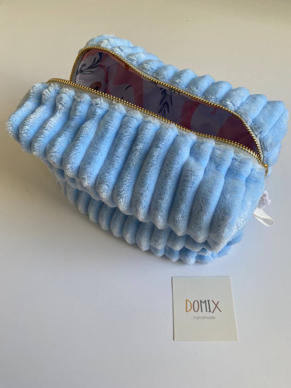 Trousse à maquillage en velours bleu – Sac à cosmétiques souple avec doublure imperméable | DOMIX