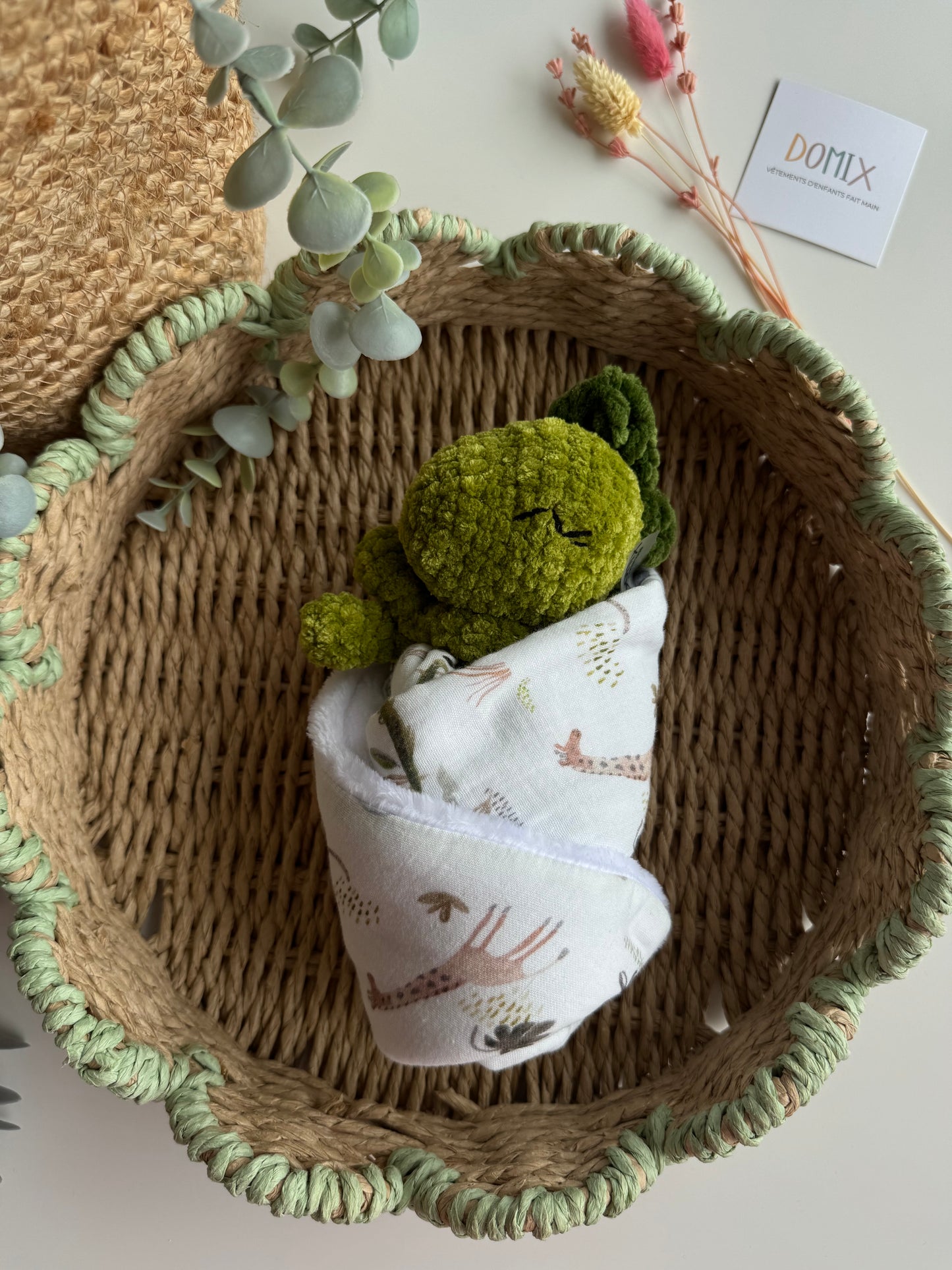 Doudou Bébé Dinosaure – Jouet de confort doux avec couverture en mousseline (certifié CE)