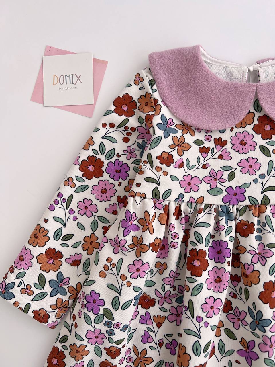 Floral Girls’ Dress with Contrast Collar – Handmade in Switzerland