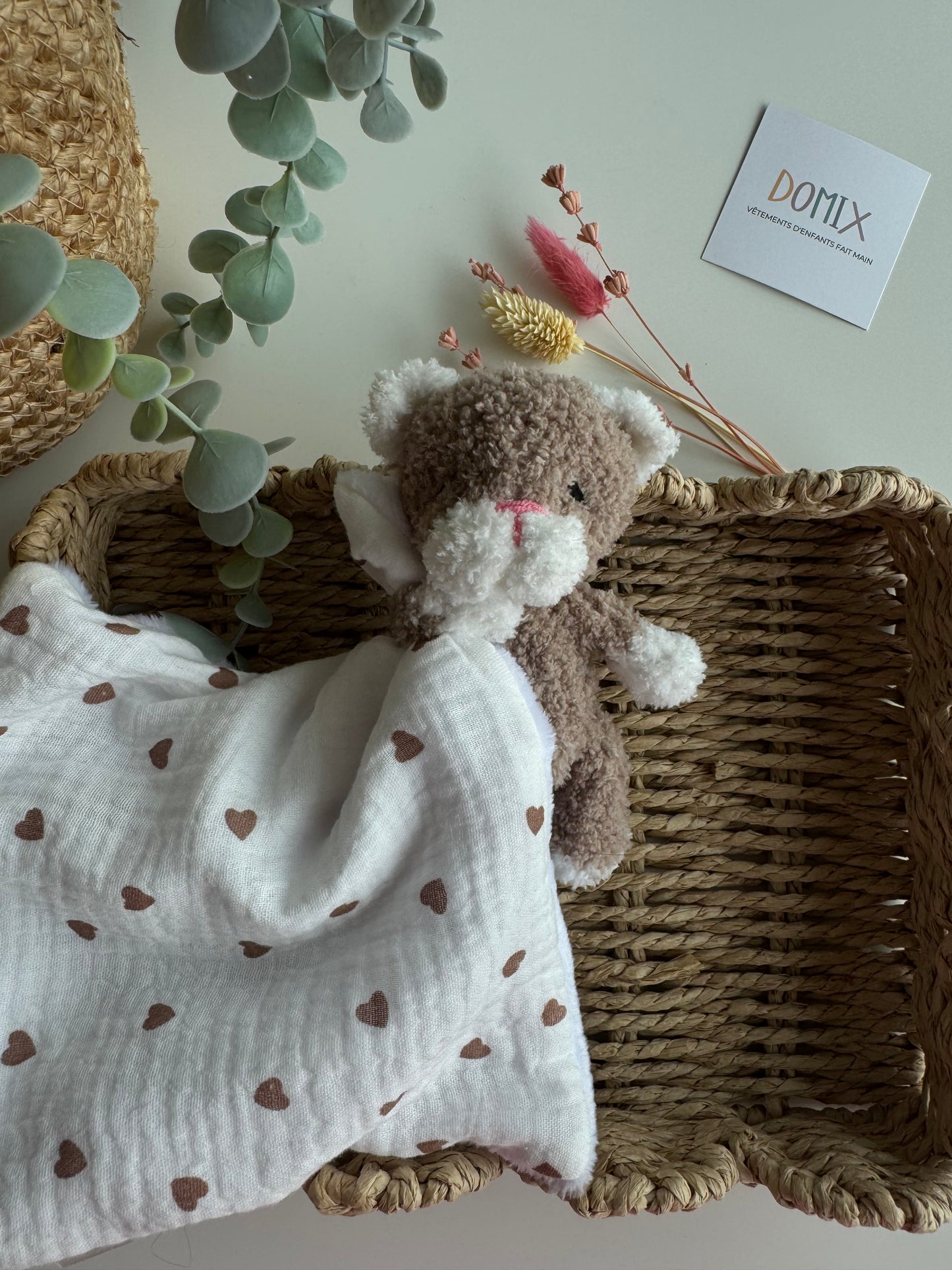 Doudou Bébé Chat – Jouet en peluche avec couverture de confort en mousseline (certifié CE)