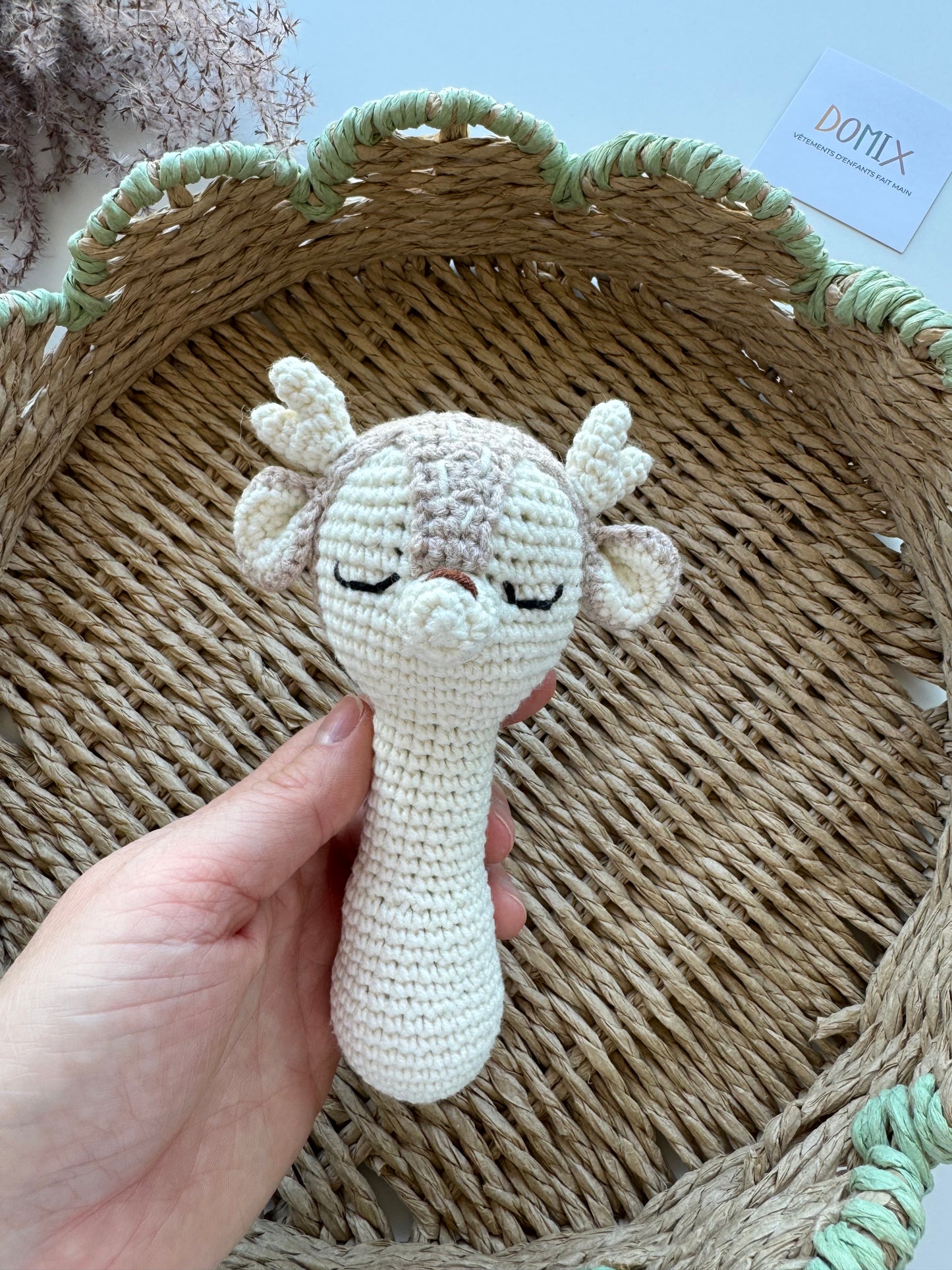 Hochet animal fait main – Jouet pour bébé en crochet de coton