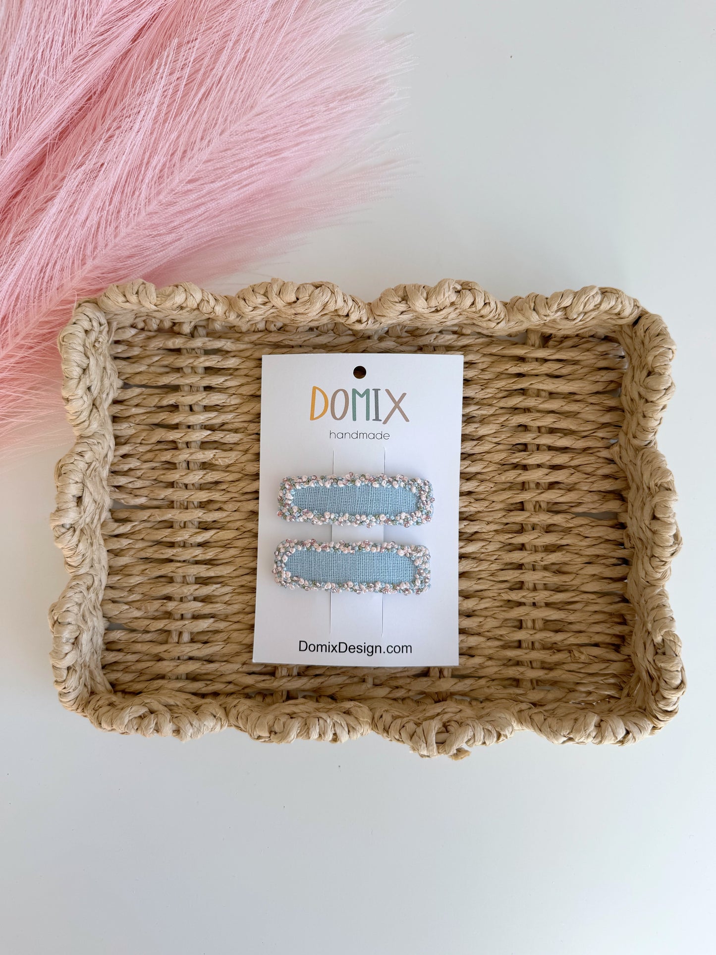 Pinces à cheveux artisanales perlées et brodées au fil – Lot de 2