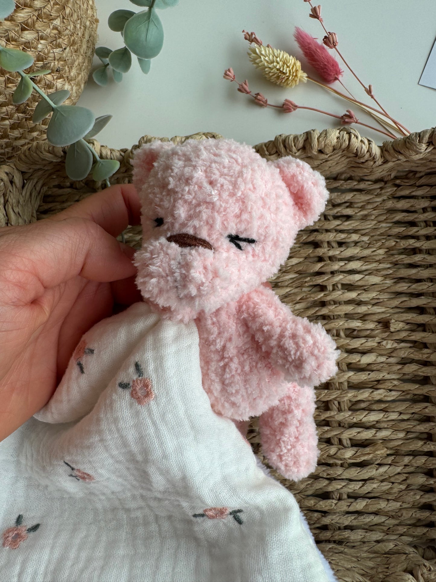 Doudou Ours en peluche – Jouet en peluche avec couverture de confort en mousseline (certifié CE)
