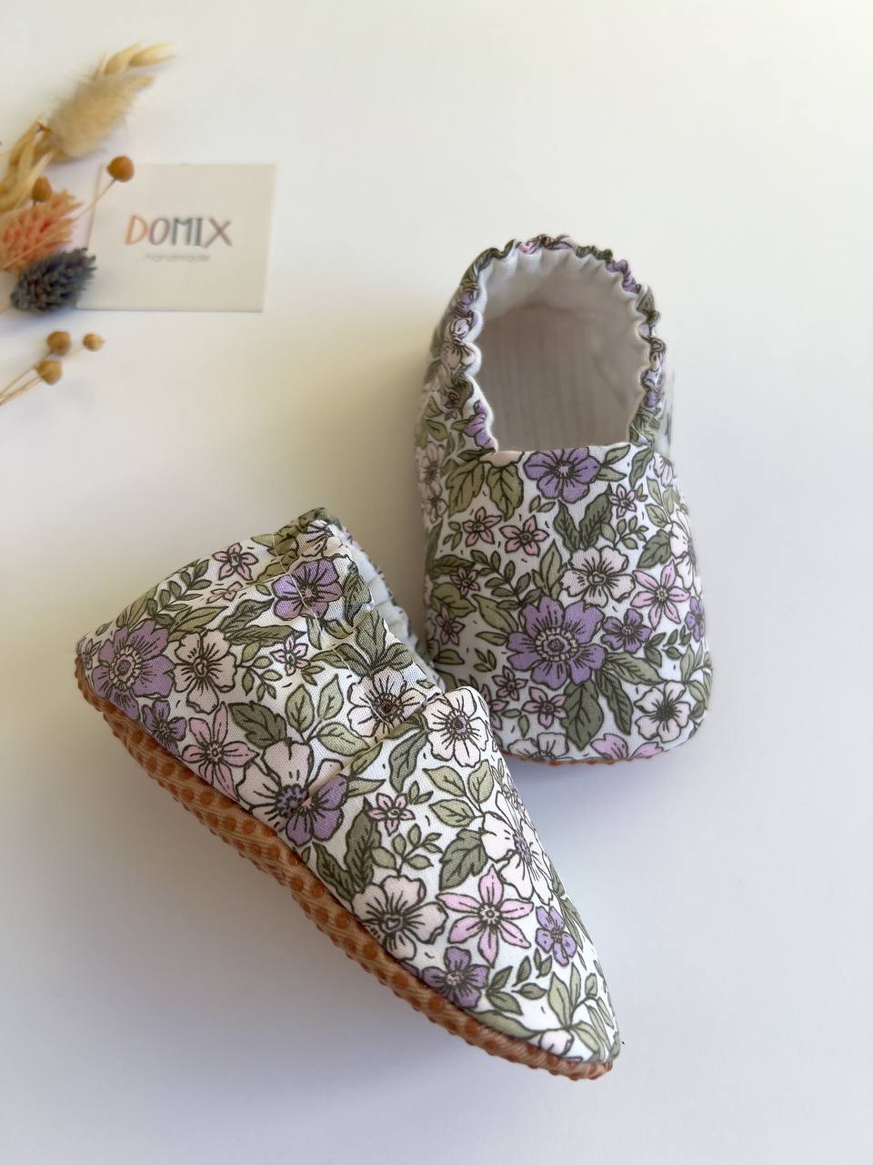 Floral Baby Slippers – Handmade Cotton Baby & Toddler Slippers