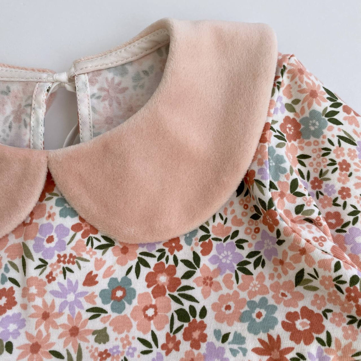 Pastel Floral Girls’ Dress with Peter Pan Collar – Handmade in Switzerland