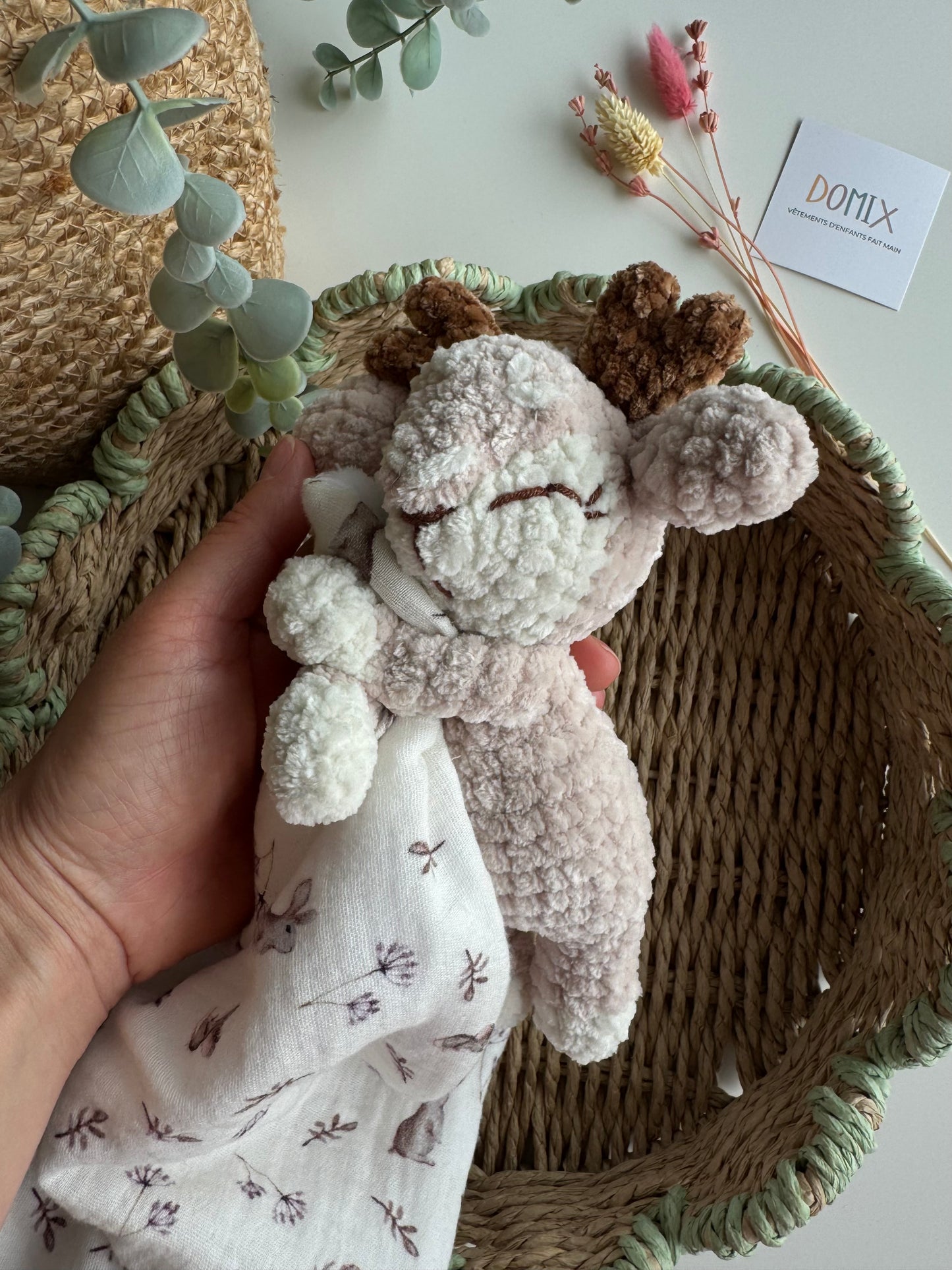 Doudou bébé Cerf – Jouet Confort Doux avec Couverture en Mousseline (Certifié CE)