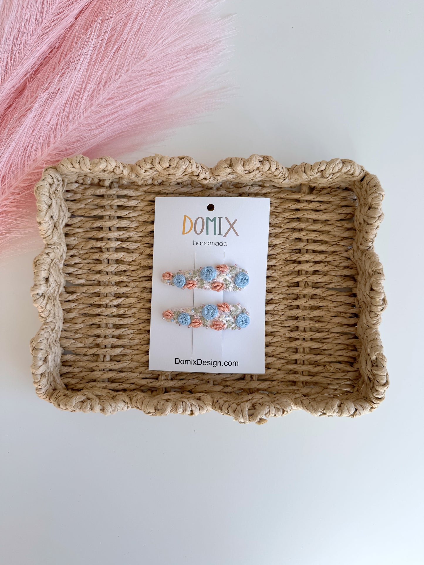 Pinces à cheveux faites main, ornées de perles et de broderies – Lot de 2