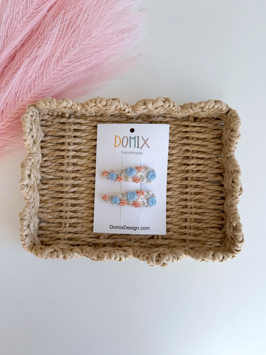 Handmade Beaded & Thread Embroidered Hair Clips – Set of 2