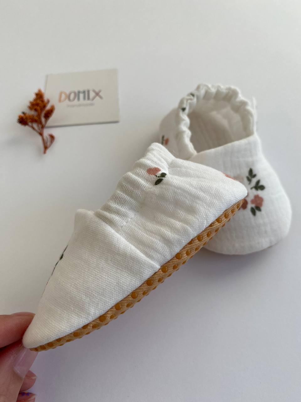 Handgemachte Baby- & Kleinkind-Hausschuhe – Weiche Musselin-Hausschuhe aus Baumwolle mit Blumendruck