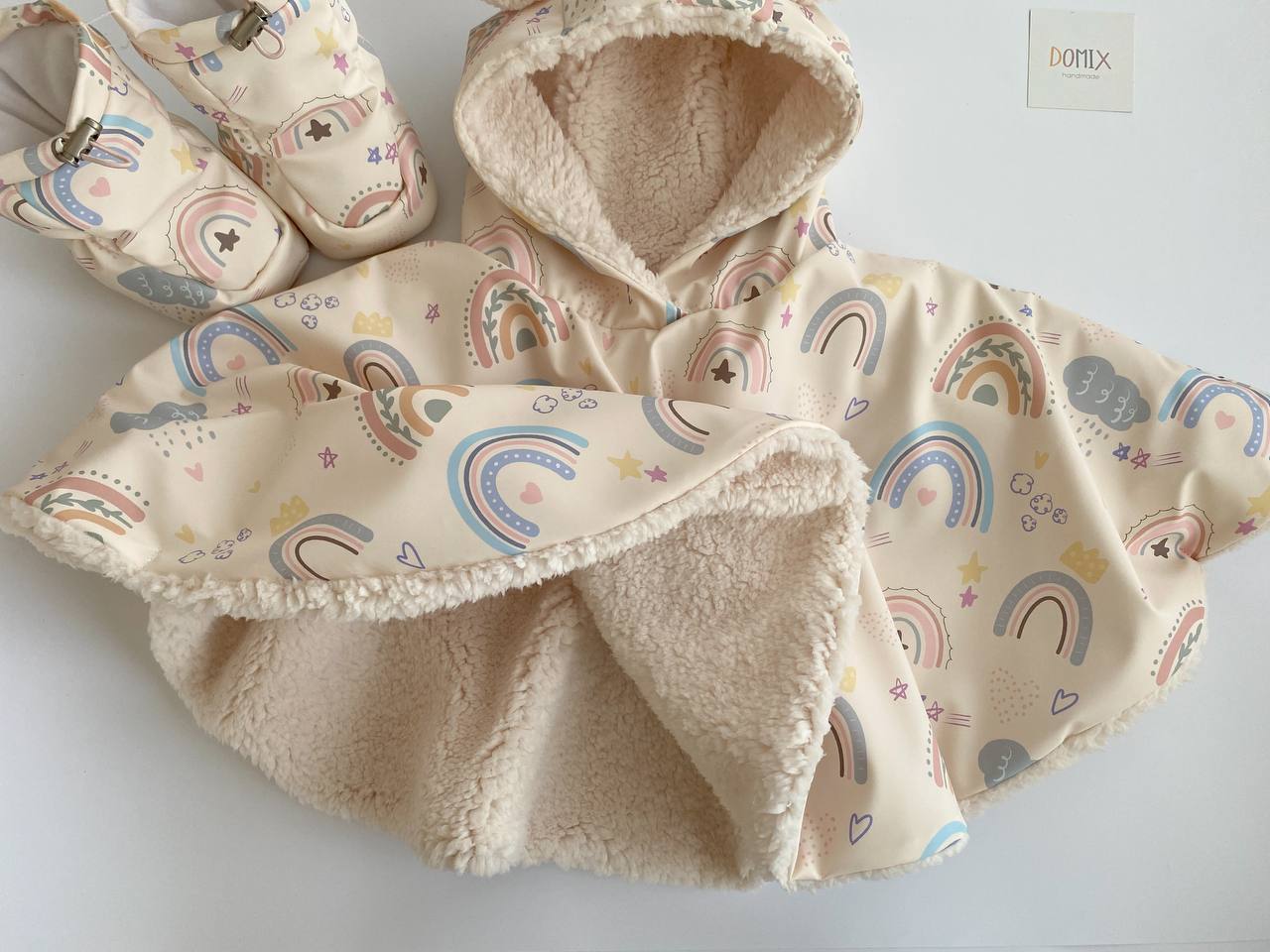 🌈 Rainbow Waterproof Poncho – Handmade Joy for Rainy Days