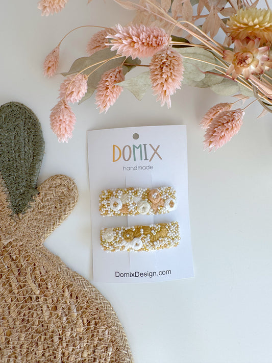 Embroidered and Beaded Hair Clips – Handmade Set of 2