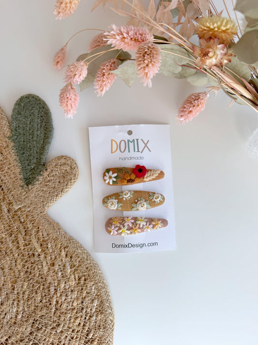 Heirloom Embroidered Linen Hair Clips – Couture Set of 3