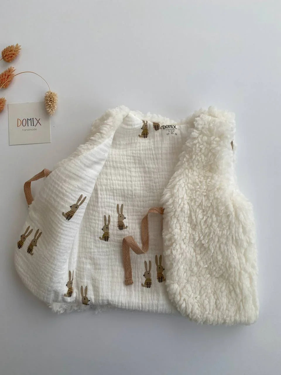 Reversible Handmade Baby Vest – Organic Cotton & Soft Teddy Fabric - Domix