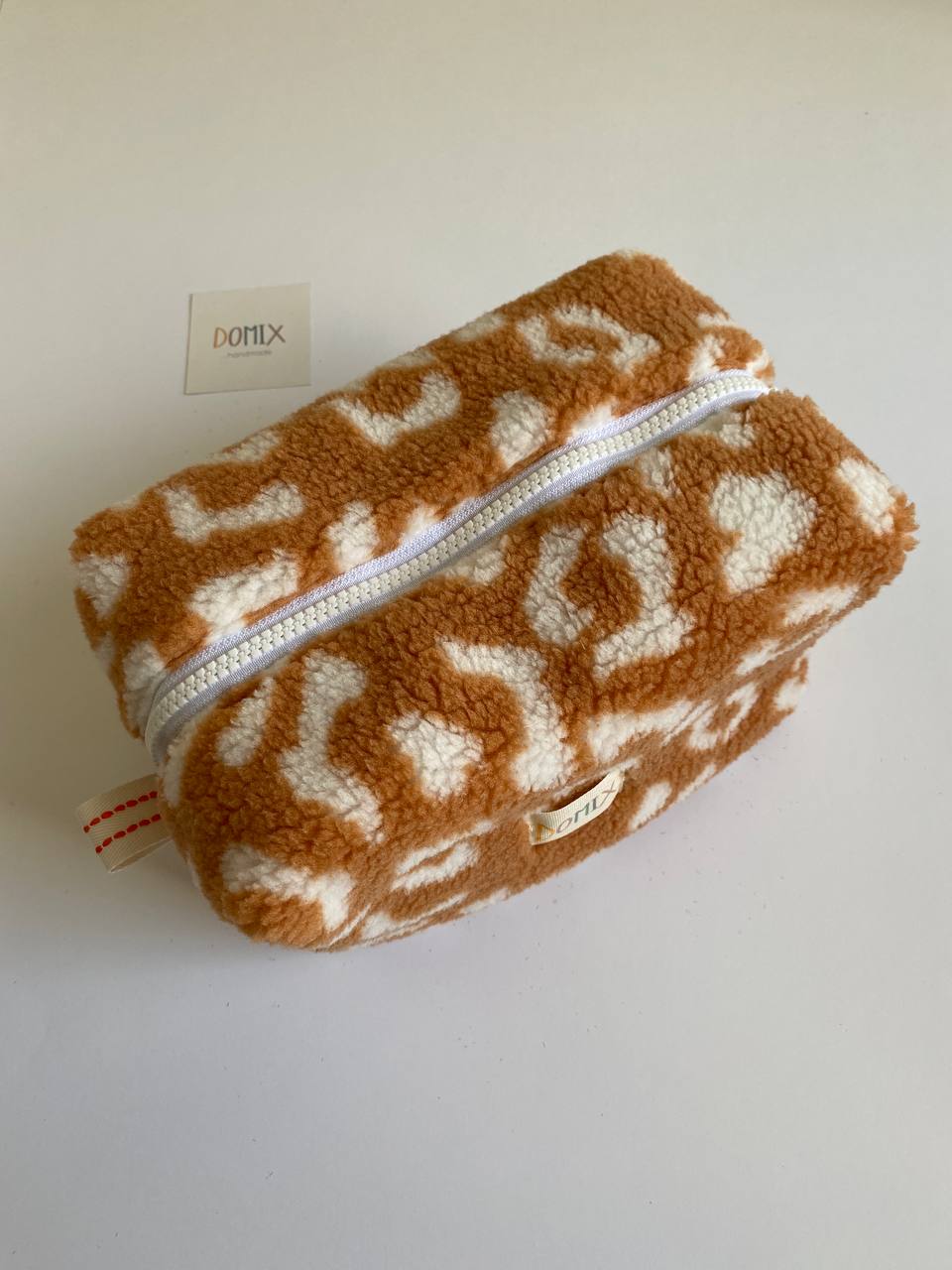 Leopard Teddy Cosmetic Bag – Soft Makeup Pouch with Waterproof Lining by DOMIX