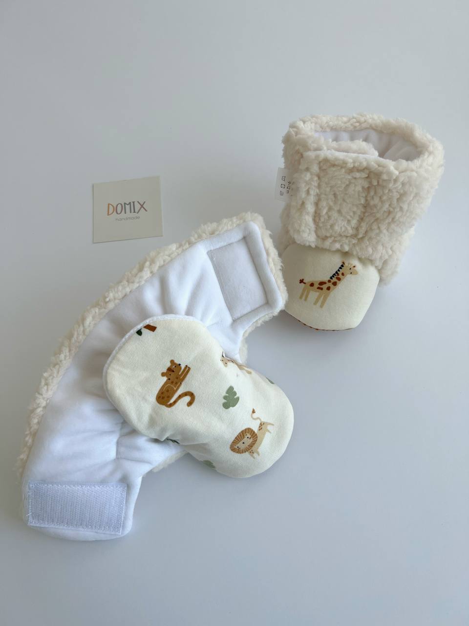 Safari Baby Booties – Handmade Warm Booties with Lion & Giraffe Print