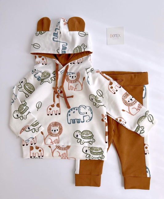 Ensemble sweat à capuche et pantalon en jersey pour enfant « Animaux de safari » (0-5 ans)